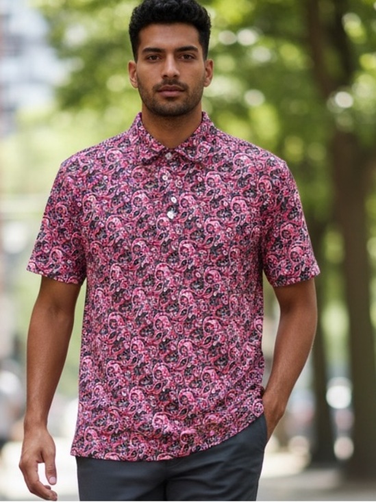 IBKUL Other - IBKUL Pink Paisley Short-Sleeve Button-Down Shirt